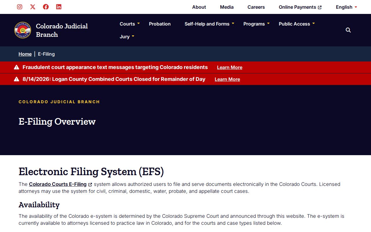 La Plata County civil docket Colorado Courts E-Filing information