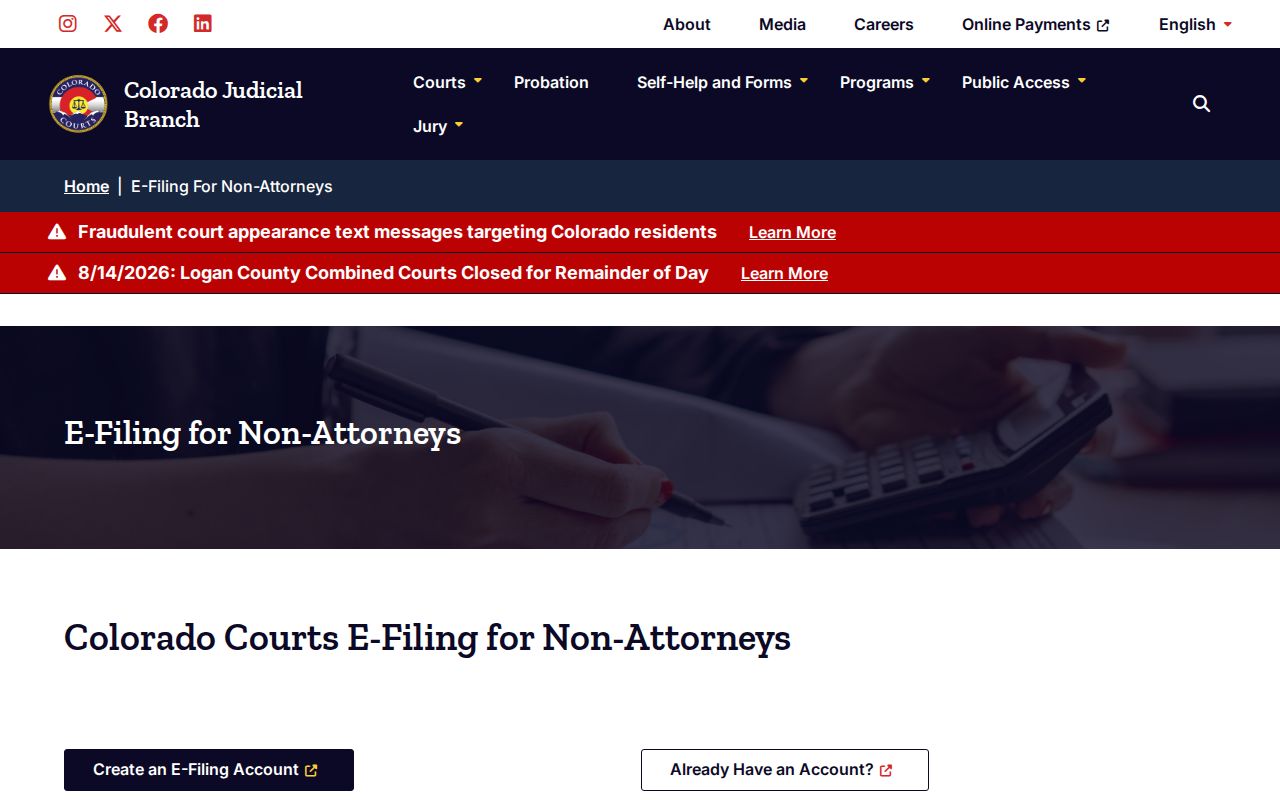 La Plata County civil docket non-attorney CCE access page