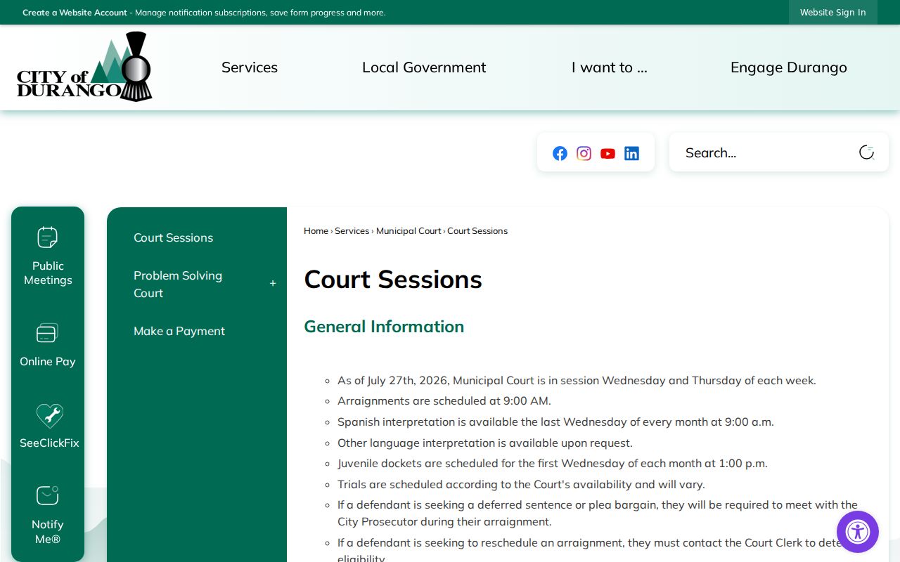La Plata County court dates and Durango municipal sessions