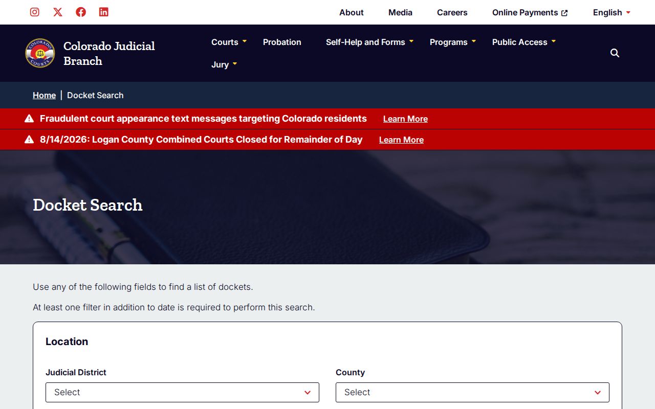 La Plata County court dates statewide search filters
