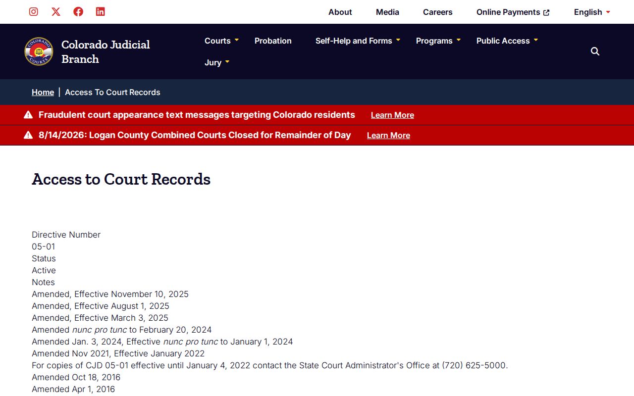 CJD 05-01 rules for La Plata County court record access