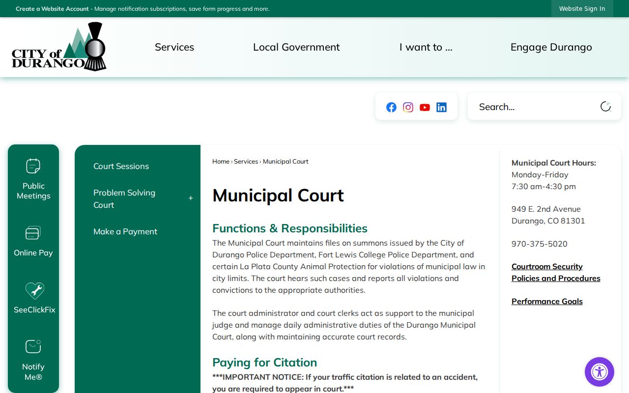 Durango court docket and Municipal Court information