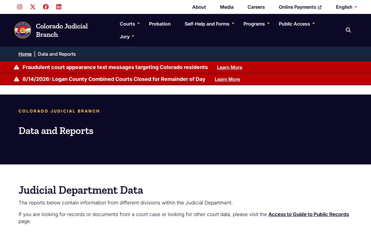 Colorado court data source related to La Plata County court docket context
